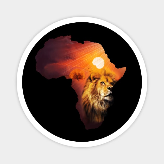 Lion and Africa Map, Sunset Safari, Big Cats Magnet by dukito